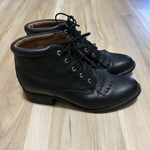 Ariat Josie Boots Women 7.5B Black Leather Ankle Equestrian Kiltie Paddock 12201